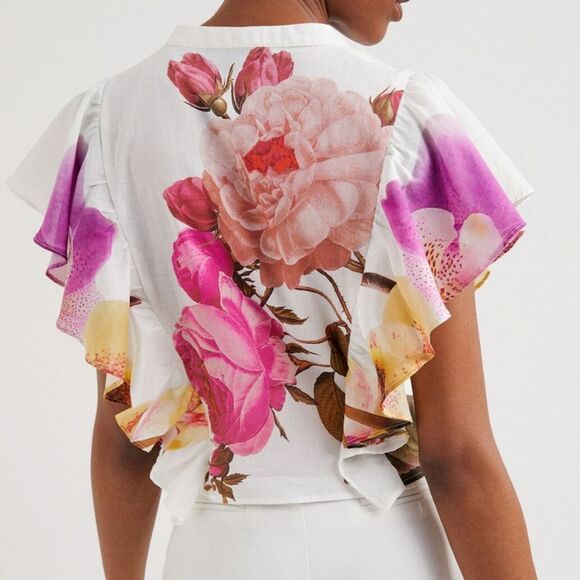 Desigual M. Christian Lacroix Floral Flutter Sleeve Top Sz S - Picture 3 of 12